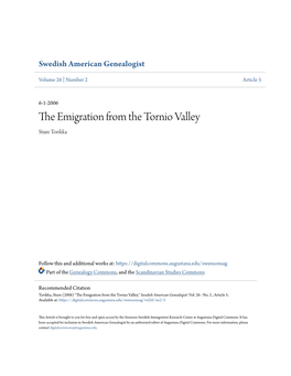 The Emigration from the Tornio Valley (Tornedalen)