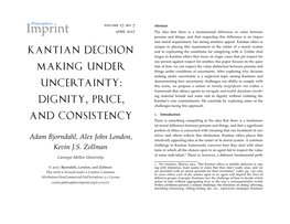 Kantian Decision Making Under Uncertainty: Dignity, Price, And