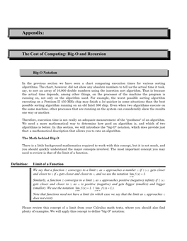 Appendix: the Cost of Computing: Big-O and Recursion