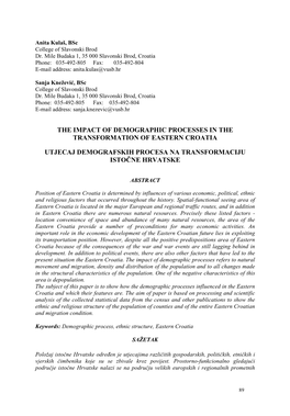 The Impact of Demographic Processes in the Transformation of Eastern Croatia