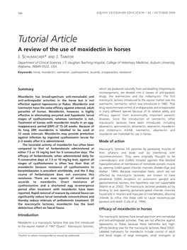 Tutorial Article a Review of the Use of Moxidectin in Horses J