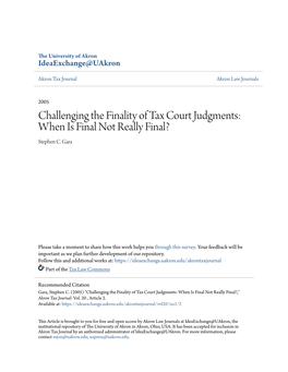 Challenging the Finality of Tax Court Judgments: When Is Final Not Really Final? Stephen C