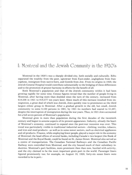 1: Montreal and the Jewish Community in the 1920'S