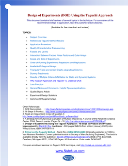 Design of Experiments (DOE) Using the Taguchi Approach