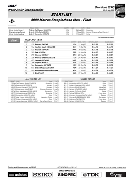 START LIST 3000 Metres Steeplechase Men - Final