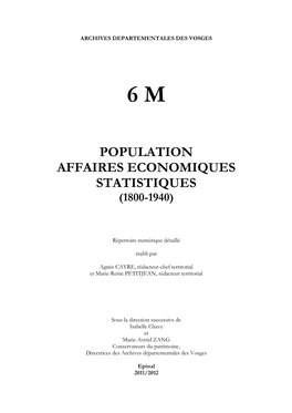 Population Affaires Economiques Statistiques (1800-1940)
