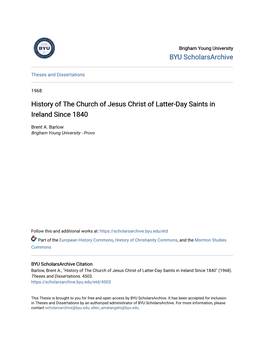 History of the Church of Jesus Christ of Latter-Day Saints in Ireland Since 1840