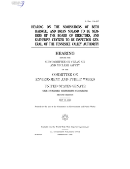 Hearing on the Nominations of Beth Harwell and Brian Noland to Be Mem- Bers of the Board of Directors, and Katherine Crytzer To