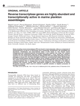 Reverse Transcriptase Genes Are Highly Abundant and Transcriptionally Active in Marine Plankton Assemblages