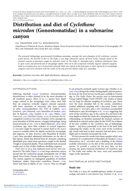 Distribution and Diet of Cyclothone Microdon (Gonostomatidae) in a Submarine Canyon S.E