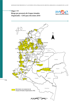 Mapa # 19 Riesgo Por Presencia De Grupos Armados Organizados – GAO Para Elecciones 2018