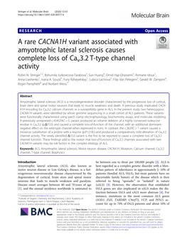 A Rare CACNA1H Variant Associated with Amyotrophic Lateral Sclerosis Causes Complete Loss of Cav3.2 T-Type Channel Activity Robin N