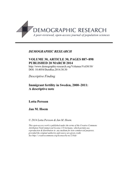 Immigrant Fertility in Sweden, 2000–2011: a Descriptive Note