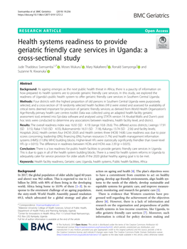 Health Systems Readiness to Provide Geriatric Friendly Care Services In