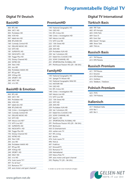Programmtabelle Digital TV