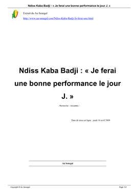 Ndiss Kaba Badji : « Je Ferai Une Bonne Performance Le Jour J. »