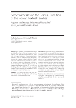 Some Witnesses on the Gradual Evolution of the Ivonian Textual Families * Algunos Testimonios De La Evolución Gradual De Las Familias Textuales De Ivo