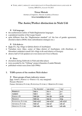 The Aorist/Perfect Distinction in Nizh Udi