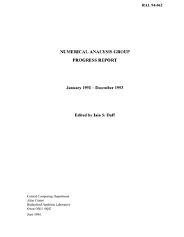 Numerical Analysis Group Progress Report