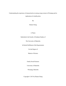 Understanding the Experience of Transactional Sex Among Young Women in Winnipeg and Its