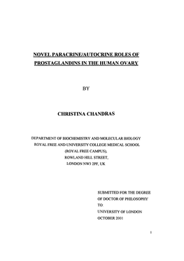 Novel Paracrine/Autocrine Roles of Prostaglandins in the Human Ovary