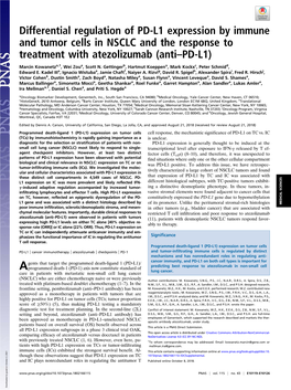 Differential Regulation of PD-L1 Expression by Immune and Tumor Cells in NSCLC and the Response to Treatment with Atezolizumab (Anti–PD-L1)