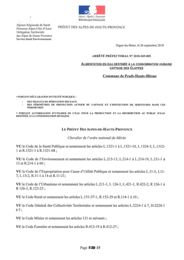 VU Le Code De La Santé Publique Et Notamment Les Articles L.1321-1 À L.1321-10, L.1324-3, L.1312- 1 Et R.1321-1 À R.1321-68 ;