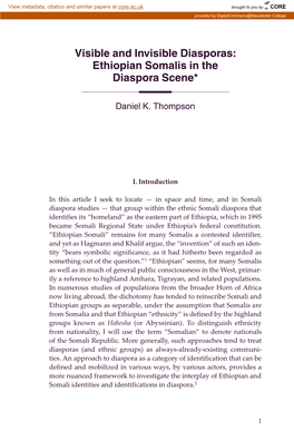 Visible and Invisible Diasporas: Ethiopian Somalis in the Diaspora Scene*