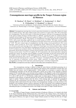 Consanguineous Marriages Profile in the Tanger-Tetouan Region in Morocco