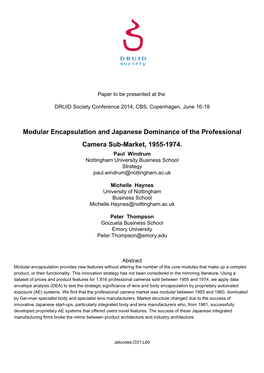 Modular Encapsulation and Japanese Dominance of the Professional Camera Sub-Market, 1955-1974