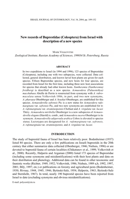 New Records of Buprestidae (Coleoptera) from Israel with Description of a New Species