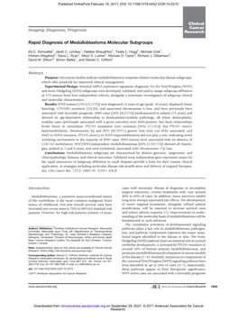 Rapid Diagnosis of Medulloblastoma Molecular Subgroups