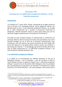 La Collectivité Européenne D'alsace » Et De L'identité Alsacienne