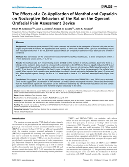 The Effects of a Co-Application of Menthol and Capsaicin on Nociceptive Behaviors of the Rat on the Operant Orofacial Pain Assessment Device