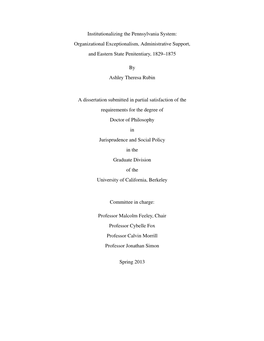 Institutionalizing the Pennsylvania System: Organizational Exceptionalism, Administrative Support, and Eastern State Penitentiary, 1829–1875