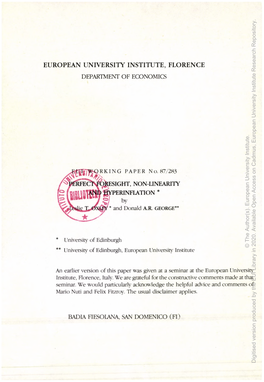 EUROPEAN UNIVERSITY INSTITUTE, FLORENCE Research DEPARTMENT of ECONOMICS Institute University European Institute