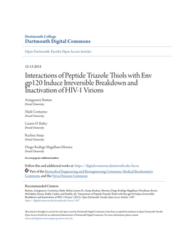 Interactions of Peptide Triazole Thiols with Env Gp120 Induce Irreversible Breakdown and Inactivation of HIV-1 Virions Arangassery Bastian Drexel University