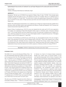 JHAS Vol. 10, No. 1, 2020 Epidemiological Characteristics Of