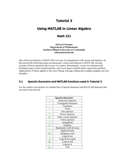 Tutorial 3 Using MATLAB in Linear Algebra