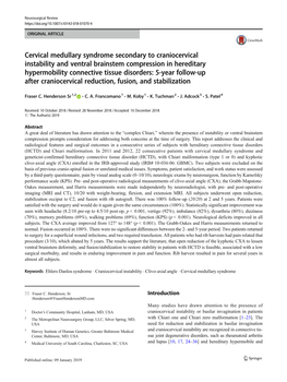 Cervical Medullary Syndrome Secondary to Craniocervical