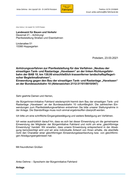 Potsdam, 23.03.2021 Anhörungsverfahren Zur