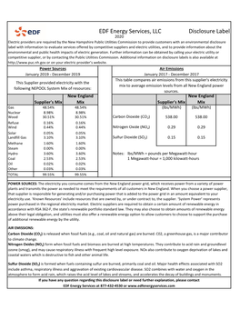 EDF Energy Services, LLC Disclosure Label