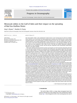 Mesoscale Eddies in the Gulf of Aden and Their Impact on the Spreading of Red Sea Outﬂow Water ⇑ Amy S