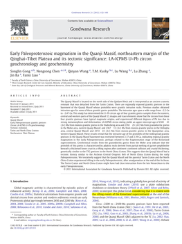 Early Paleoproterozoic Magmatism in the Quanji Massif