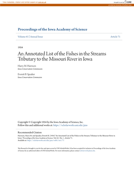 An Annotated List of the Fishes in the Streams Tributary to the Missouri River in Iowa Harry M