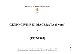 GENIO CIVILE DI MACERATA (I Vers.) * (1937-1963)