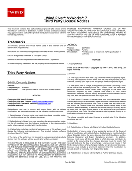 Wind River® Vxworks® 7 Third Party License Notices