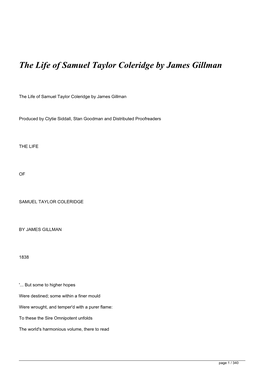 The Life of Samuel Taylor Coleridge by James Gillman