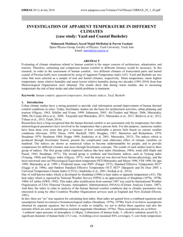 INVESTIGATION of APPARENT TEMPERATURE in DIFFERENT CLIMATES (Case Study: Yazd and Coastal Bushehr)