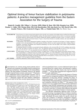 Optimal Timing of Femur Fracture Stabilization in Polytrauma Patients: a Practice Management Guideline from the Eastern Association for the Surgery of Trauma